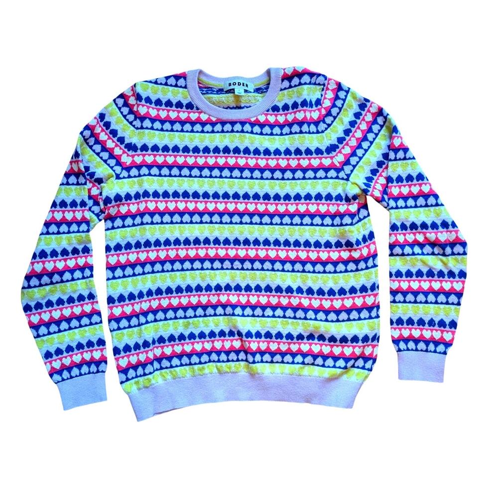Boden Red Isabel Heart Fair Isle colorful Valentine's Day Cotton Sweater Sz S